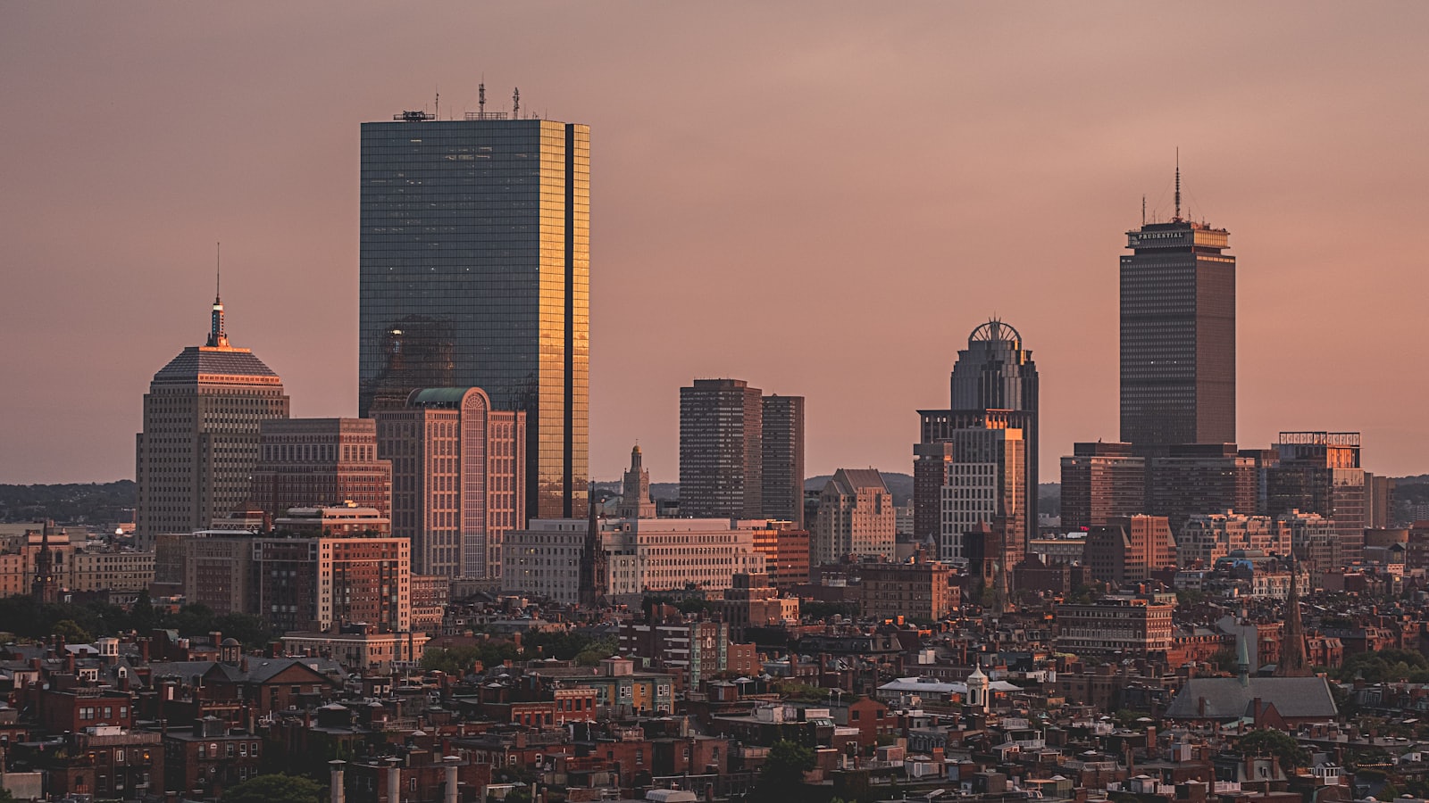 Global city skyline at dusk