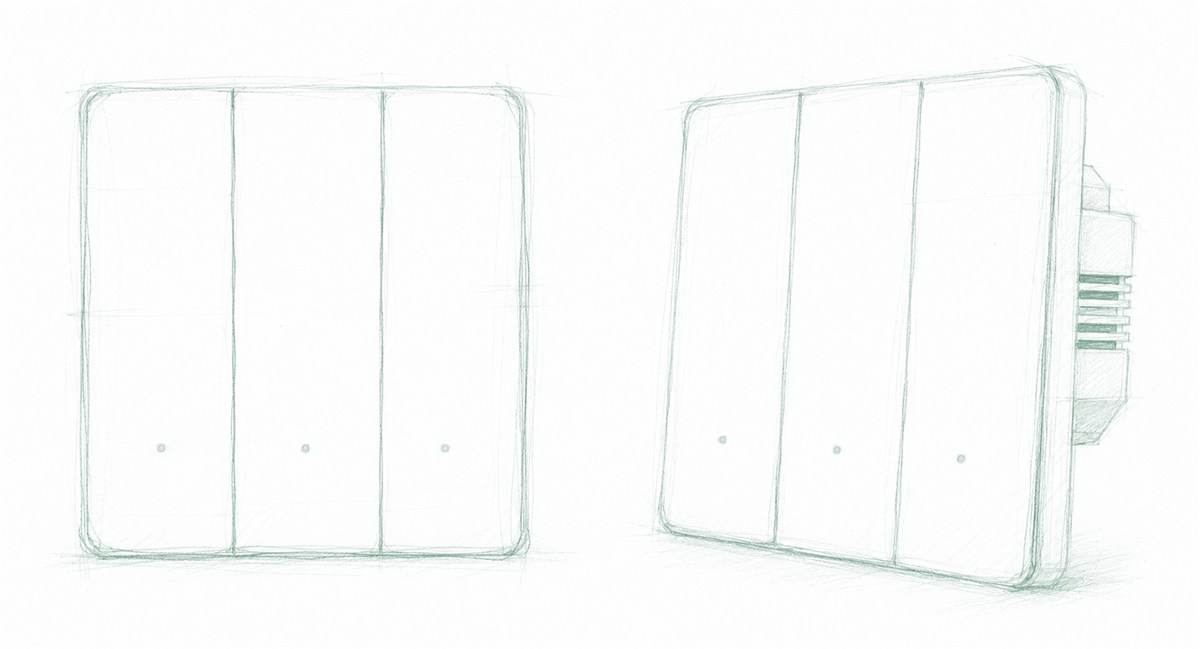 MBNtech three-gang smart switch — concept sketch
